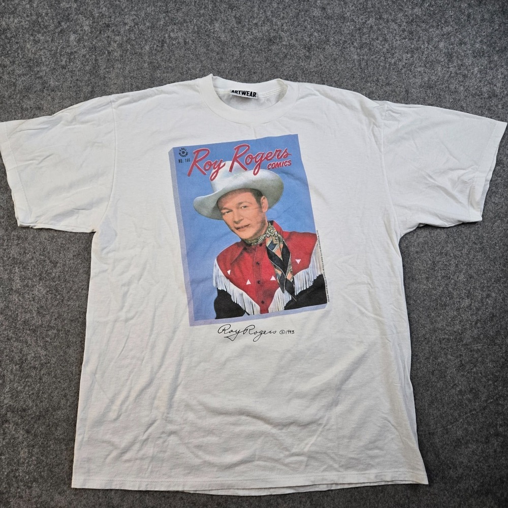 Vintage Roy Rogers Shirt Mens Large‎ White 90s Artwear Cowboy Comics Western USA